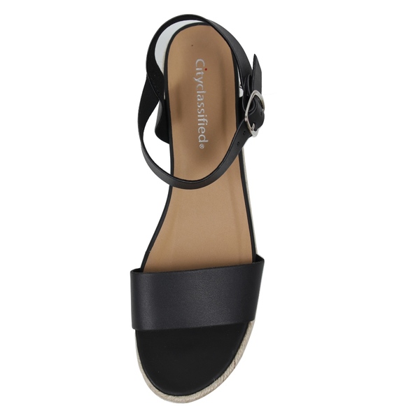 Black Open Toe Ankle Strap Espadrilles Flatform - Picture 4 of 6